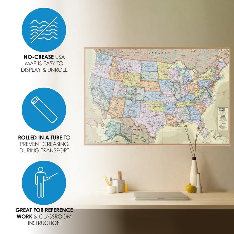 Waypoint Geographic Boardroom Series USA Wall Map, Antique-Style Laminated World Map Poster, Educational Wall Art For Home, Classroom, or Office, Unique Gifts, 24â€ x 36â€ - Image 5